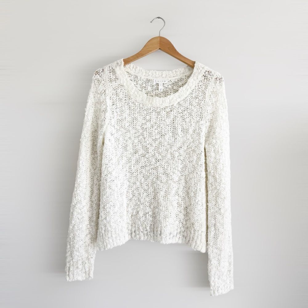 Leith Off White Popcorn Knit Long Sleeve Sweater Size L